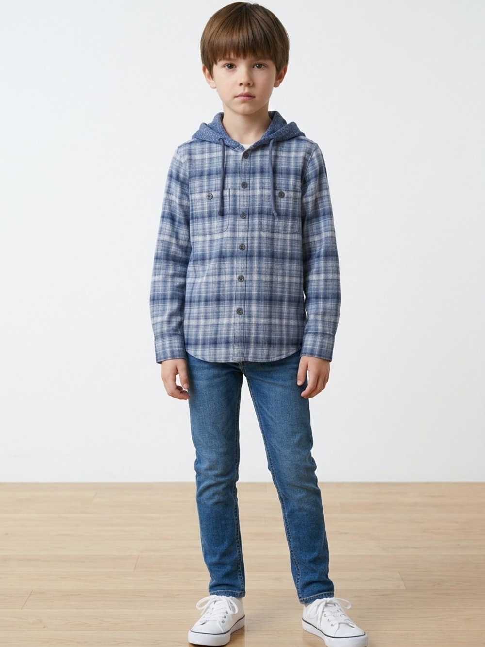 Katin Blue Plaid Hoodie Shirt Jacket for Kids